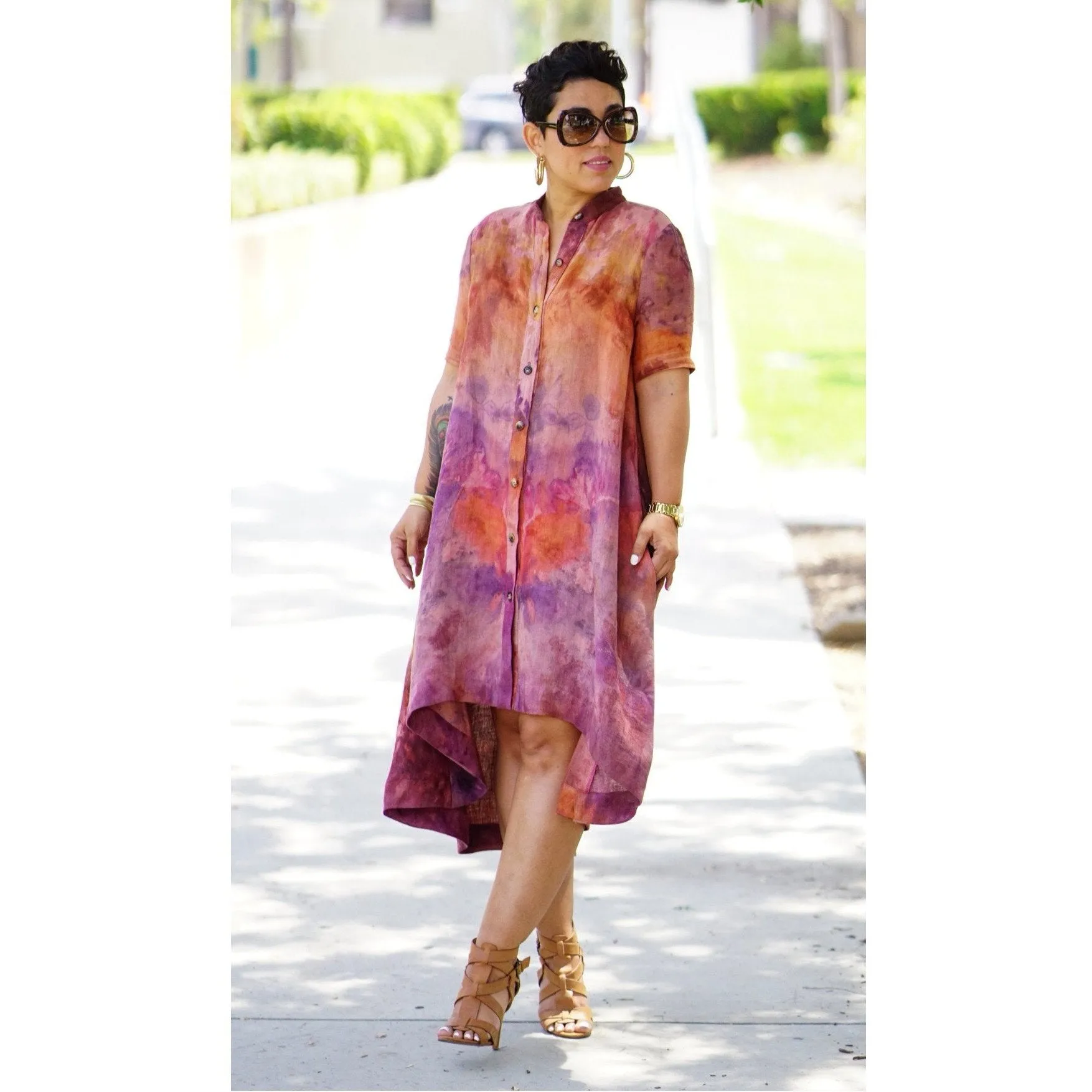 Tie Dye High-Low Shirt Dress