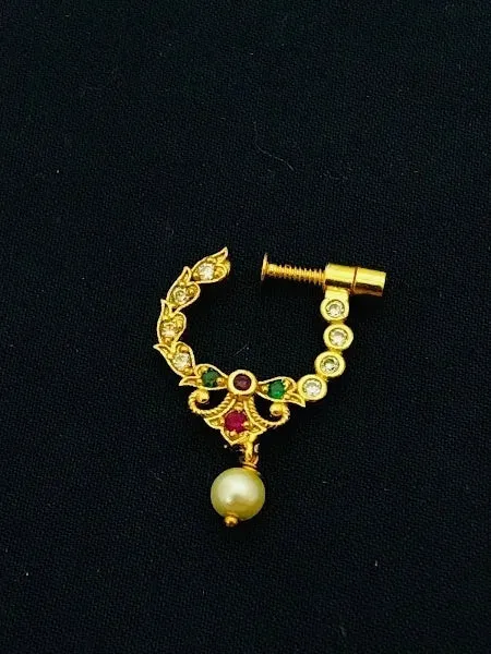 Trendy Gold Plated Nose Pin With Multi Stone