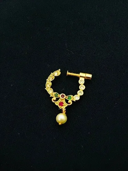 Trendy Gold Plated Nose Pin With Multi Stone