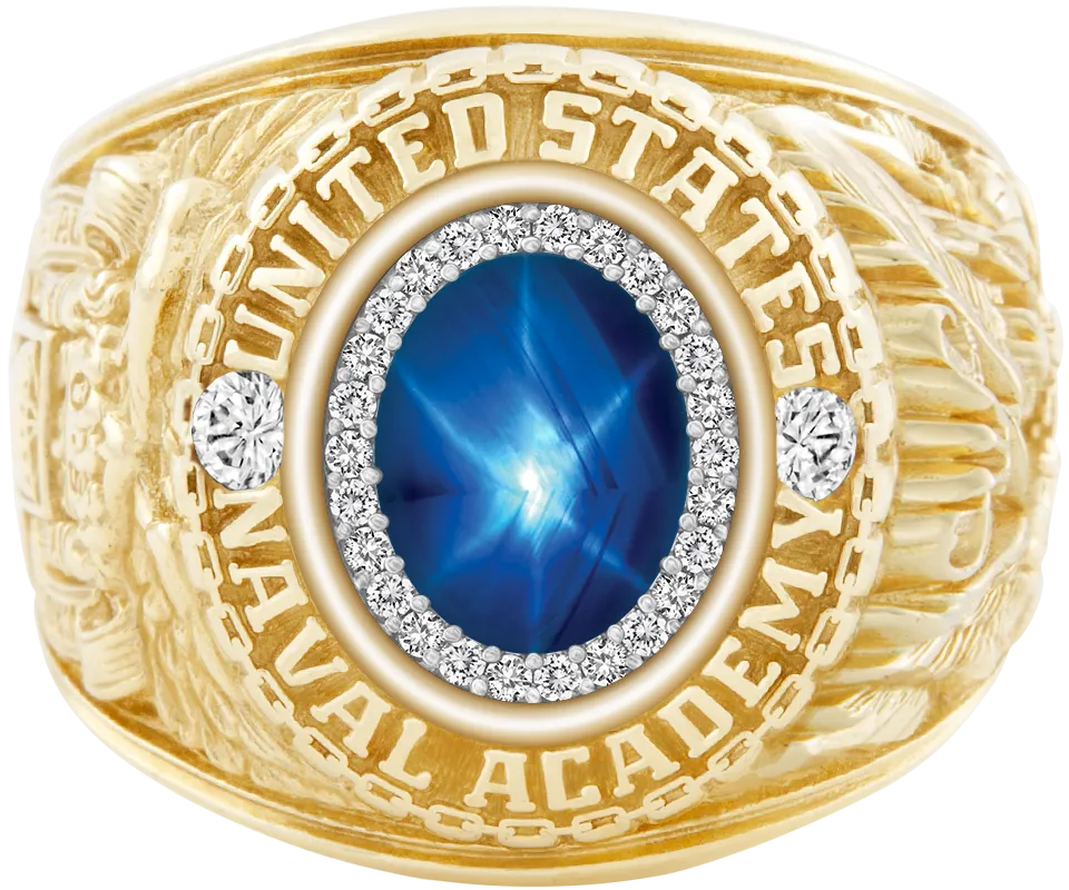 USNA Class Ring Mod™ with Blue Star Sapphire Centerpiece and Diamond Dividers