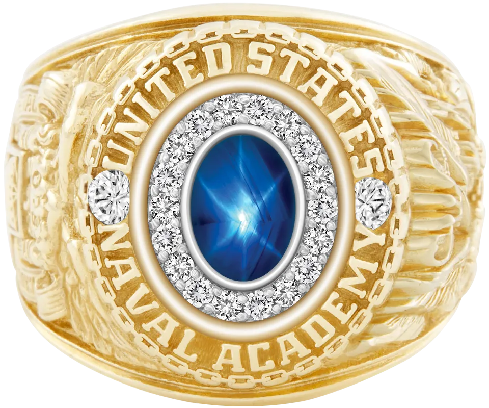 USNA Class Ring Mod™ with Blue Star Sapphire Centerpiece and Diamond Dividers