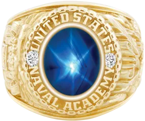 USNA Class Ring Mod™ with Blue Star Sapphire Centerpiece and Diamond Dividers