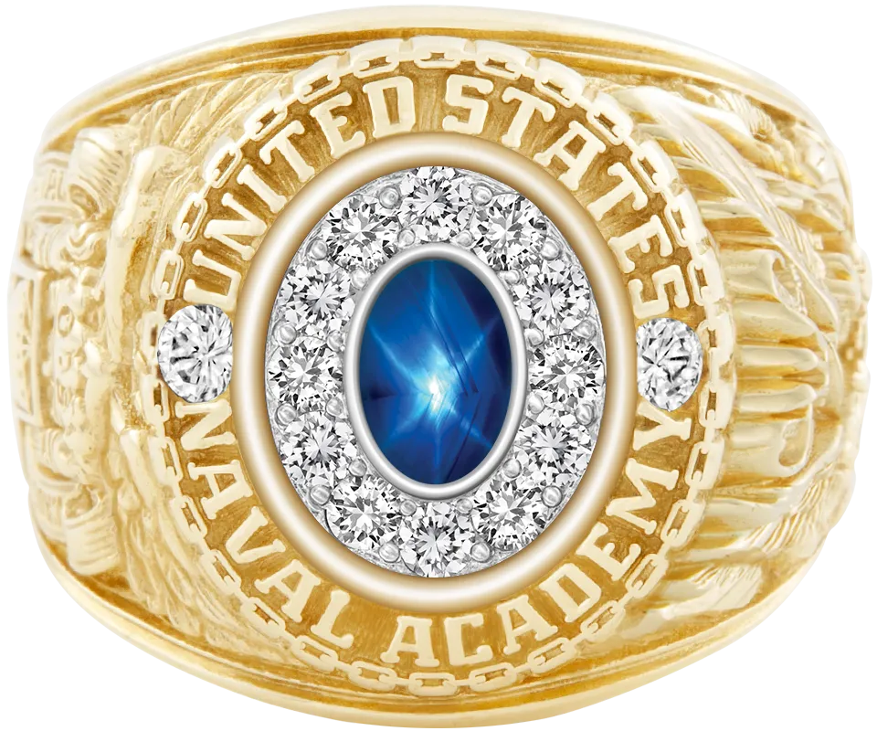 USNA Class Ring Mod™ with Blue Star Sapphire Centerpiece and Diamond Dividers