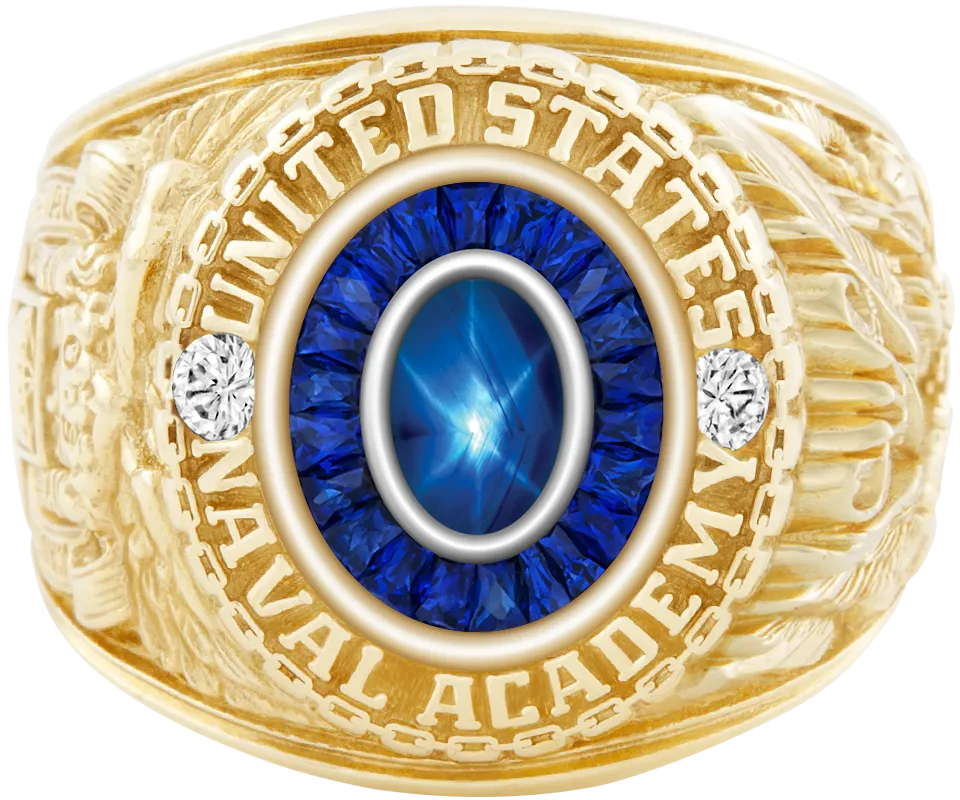 USNA Class Ring Mod™ with Blue Star Sapphire Centerpiece and Diamond Dividers