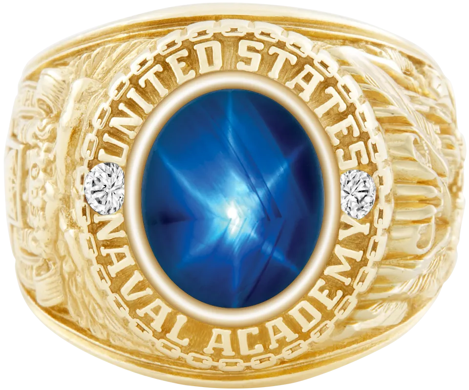 USNA Class Ring Mod™ with Blue Star Sapphire Centerpiece and Diamond Dividers