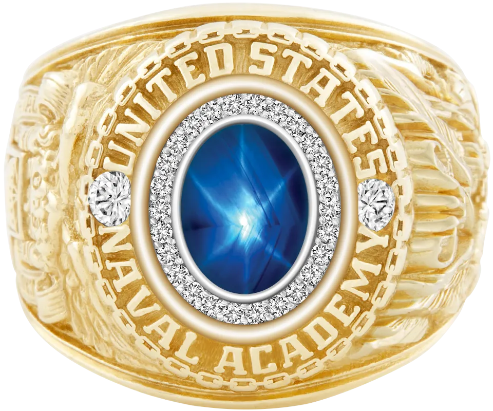 USNA Class Ring Mod™ with Blue Star Sapphire Centerpiece and Diamond Dividers