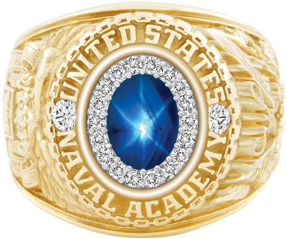 USNA Class Ring Mod™ with Blue Star Sapphire Centerpiece and Diamond Dividers