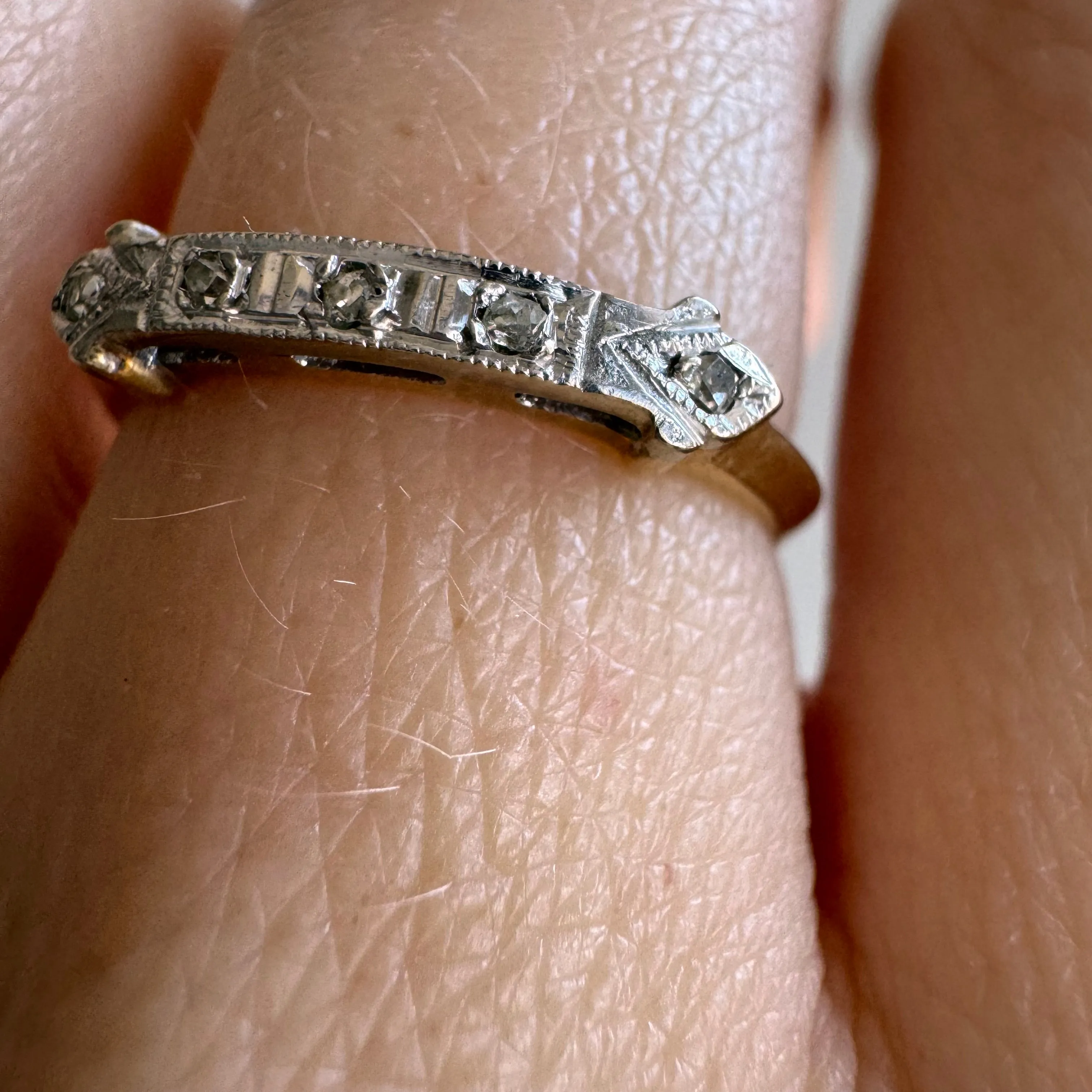 V I N T A G E // deco stacker / 14k yellow and white gold diamond half eternity band / size 5.5