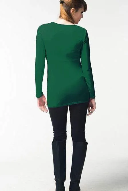 Valda V-Neck Pleat Bamboo Cotton Long Sleeve Nursing Top Emerald