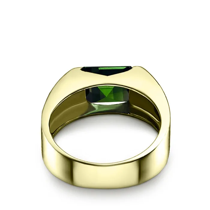 Wedding Band Ring for Him 1.80ct Square Green Emerald in Solid 10K Yellow Gold Taurus Gift