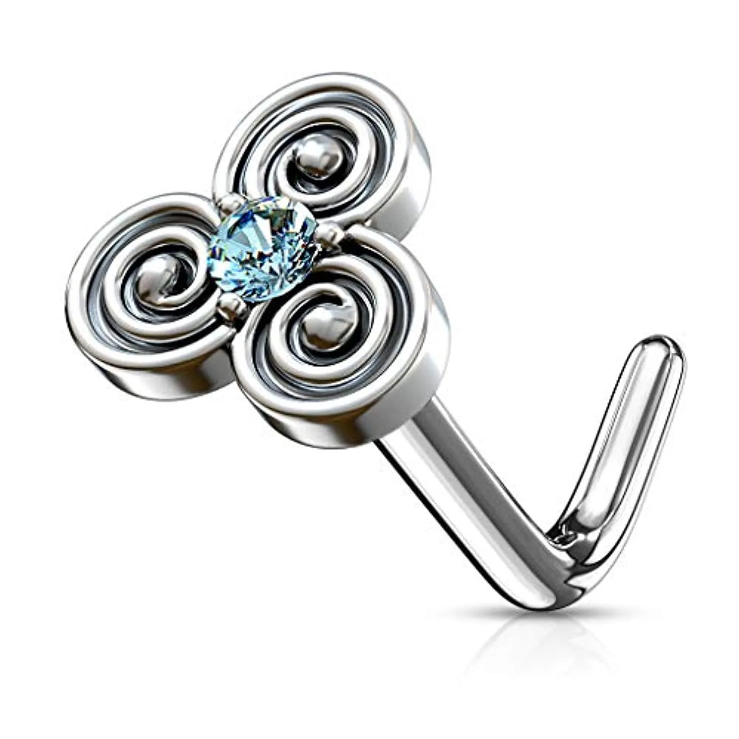 WildKlass CZ Centered Stacked Circles Tribal Top 316L Surgical Steel L Bend Nose Stud Rings