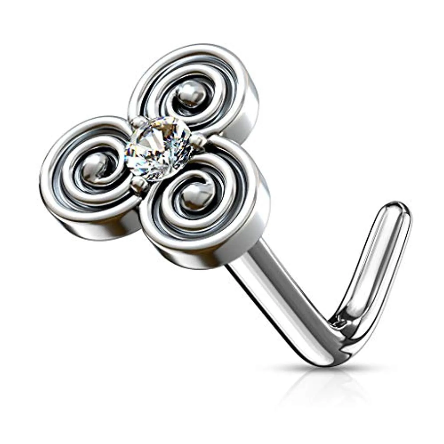 WildKlass CZ Centered Stacked Circles Tribal Top 316L Surgical Steel L Bend Nose Stud Rings